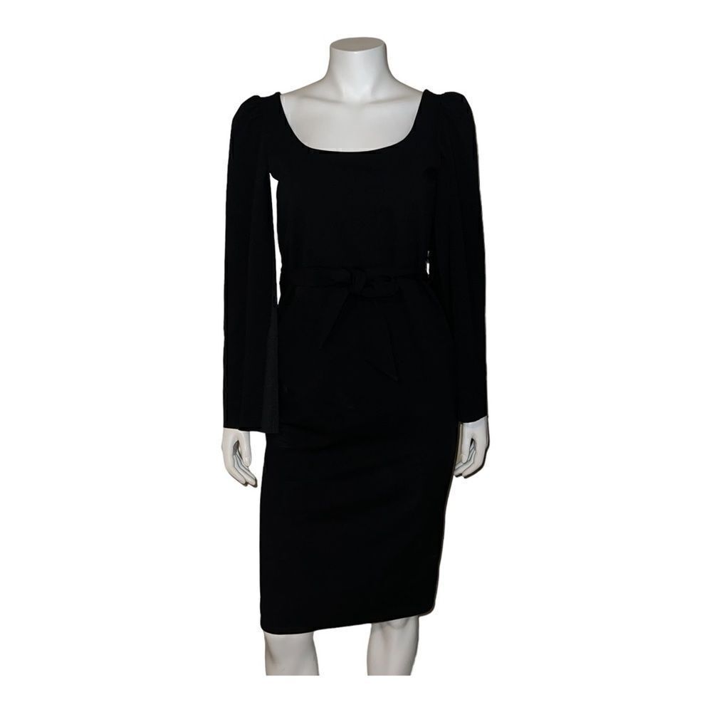 Quiz Women's Black Split Sleeve Midi Dress Belted Size 10 NWT